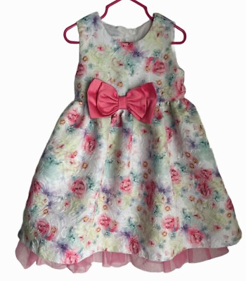 #ad #ad Bonnie Jean Floral Watercolor Girls Dress Pink Bow Tulle Easter Spring Sz 4 $14.98