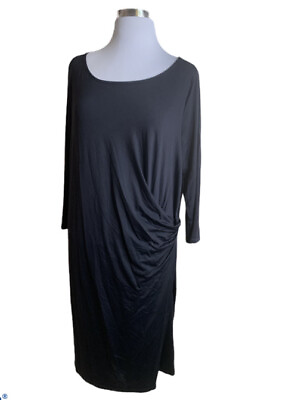 Talbots Stretch Knit Black Dress 2X Women#x27;s Ruched Waist Design $37.50