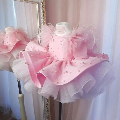 #ad Luxury Pearls Flower Girl Dress Puff Girls Party Dresses Tulle Ceremonial Dress $142.46
