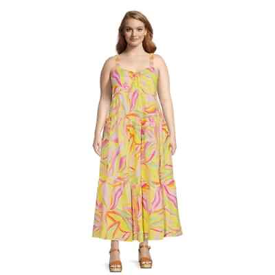 #ad Terra amp; Sky Plus Size Tiered Maxi Dress Abstract Bloom Tickled Pink 3X 24W 26W $26.95