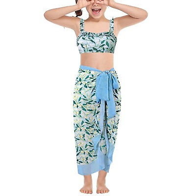 #ad Kids Girls Beach Skirt Set Surfing Bathing Suit 3Pcs Swimsuit Around Neck Beach AU $33.99