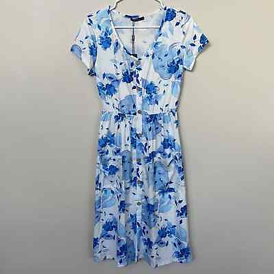 NEW Ouges Womens SIZE SMALL V Neck Button Down Skater Dress with Pockets $13.99