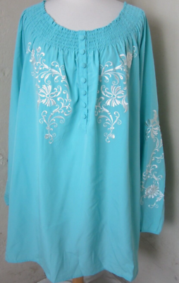 NEW Woman Within Top Blouse Blue Floral Embroidered Boho Plus Size 4X $20.23