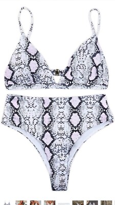 #ad #ad Pretyzoom 2 Piece Bikini Large High Waisted Push Up Pink Black White $12.95