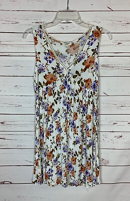 #ad Umgee Boutique Women#x27;s M Medium White Floral Sleeveless Cute Summer Tunic Dress $28.00