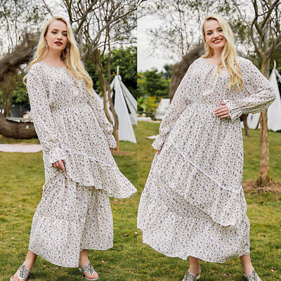 #ad Bohemia Plus Size Women Kaftan Floral Long Sleeve Maxi Dress Casual Holiday Gown $30.73