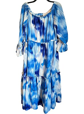#ad Scoop Dress Size 16 18 Blue White Blue Off Shoulder Long Women Dress. NWOT $20.99