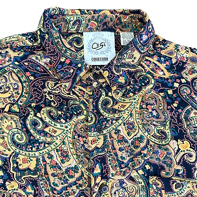 #ad Cosi Collection Mens XL Paisley Long Sleeve Button Up Party Shirt 100% Rayon VTG $24.97