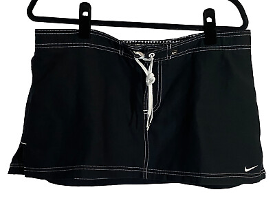 #ad Nike Women#x27;s Black Mini Skirt w Lining Size XL Nylon Blend w Front Tie Detail $10.50