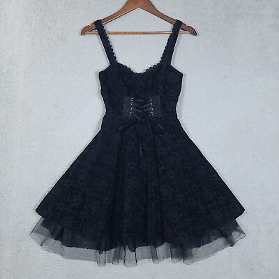 Nightmare Before Christmas Dress Women#x27;s XS Black Velvet Ruffle Tulle Fit Flare $49.99