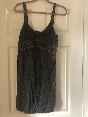 Raya Sun Sleeveless Embroidered Dress Boho Black Cotton Blend Women#x27;s L $19.95