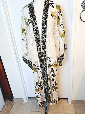 #ad Gigio Usa Kimono Jacket Boho Medium Asian Floral Lace Insert Nwt $39.00