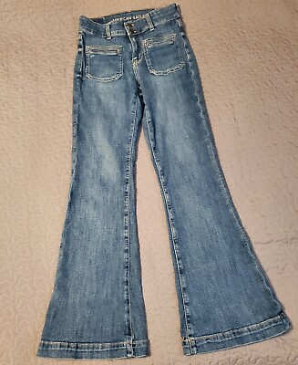 American Eagle Womens Super High Rise Flare Button Fly Stretch Denim Size 4 $19.99