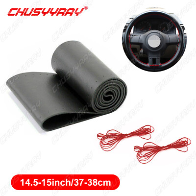 BlackRed Leather Warming Car Steering Wheel DIY Cover With Needles Thread $18.99
