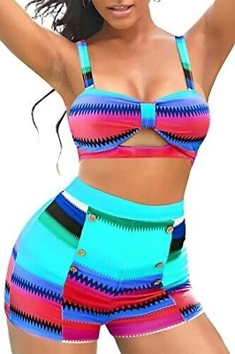 #ad B2prity High Waisted Swimsuit for Women Cute Two Piece Bathing Suit L NWT $14.99