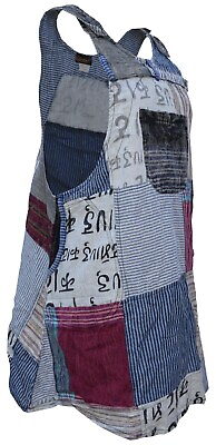 #ad Ladies Cotton Patchwork Sleeveless Adjustable Length Summer Pinafore Boho Dress GBP 24.99