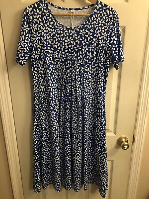 #ad Blue Floral Dress Maxi Peasant Style Pockets. Round Neck. NWT Catalog Purchase $25.00