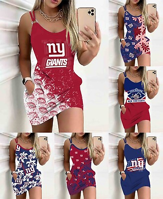 New York Giants Bodycon Pockets Mini Dress Womens O Ring Low Cut Sundress Gift $19.94
