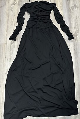 #ad TANYA TAYLOR ​Marla Ruched Long Sleeve Maxi Dress Black Long Slit Gothic Size 2 $115.19