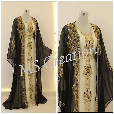 #ad SALE New Moroccan Dubai Kaftans Farasha Abaya Dress Very Fancy Long Gown MS 456 $81.59