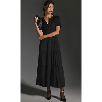 #ad Anthropologie The Somerset Silky Maxi Dress Size 1X in Black $122.39