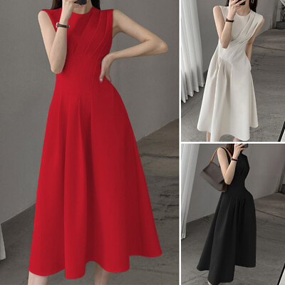 #ad Womens Sleevelss A Line Long Dress Evening Wedding Slim Fit Pleated Maxi Dresses AU $30.30