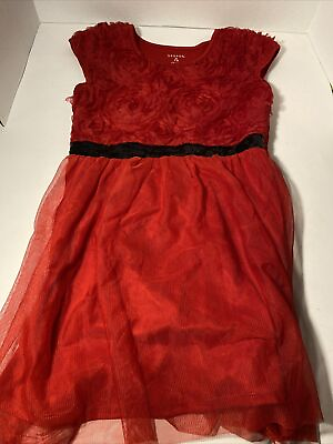 #ad George Girls Size 7 8 Red Party Dress With Beaded Sequins Floral Tulle Skirt $10.00