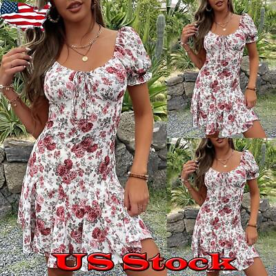 #ad Womens Sexy Floral Boho Sundress Ladies Holiday Summer Beach Mini Swing Dress US $14.99