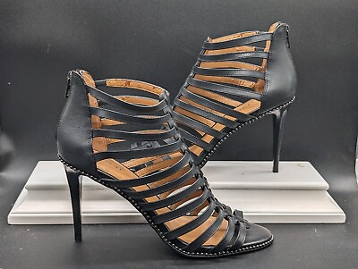 #ad COACH Luxury Designer KIA Black Leather Caged Gladiator Cocktail Heels Sz 9B $65.00