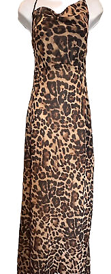 #ad ASOS DESIGN bias cut leopard print chiffon cami maxi dress drape neck size 8 $31.70