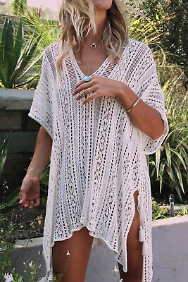 #ad Sheer Cutout V Neck Swimsuit Cover Up with Tassel $27.95