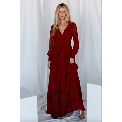 #ad Baltic Born Lydia Chiffon Long Sleeve Maxi Dress Burgundy Red Plus Size 1X New $60.00