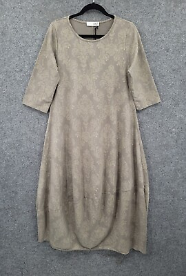 AMICI Dress Womens Small Maxi 3 4 Sleeve Cotton Paisley Italy Taupe Brown $125 $39.99