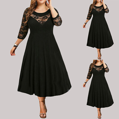 #ad Plus Size Womens Lace Mesh Maxi Dress Ladies Evening Cocktail Party Ball Gown $26.89
