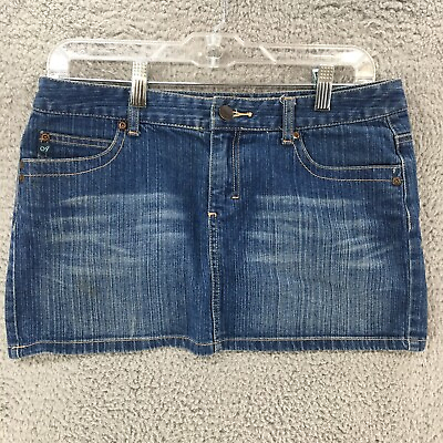 #ad Aeropostale Denim Mini Skirt Womens 5 6 Blue Medium Wash Mid Rise Zip 5 Pockets $16.19