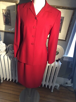 #ad LEVINE CLASSIC RED SKIRT SUIT SIZE8P NWT BUTTON FRONT JACKET ALL OCCASION SALE $54.99