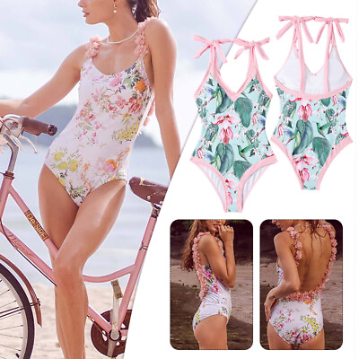 #ad New Retro Swimsuit Skirt Shoulder Strappy Swimsuit Print Floral Flounce Swimwear $25.94