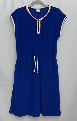 Crewcuts Girls Terry Beach Cover Up Dress 12 Blue Short Sleeve Drawstring $19.95