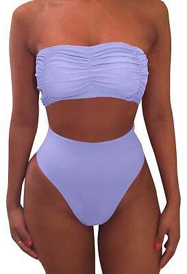 #ad XUNYU Womens High Waisted Bikini Sets Bandeau Tops Tummy Control Bathing Suit $19.60