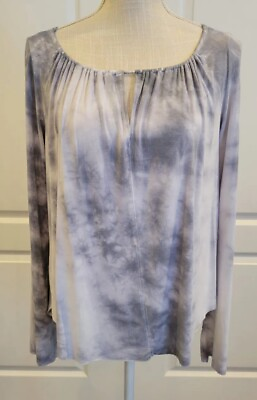 #ad American Eagle Soft amp; Sexy Top Size M Gray Tie Dye Blouse with Bell Sleeve Boho $13.99