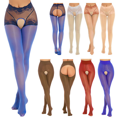 #ad #ad US Women See Through Crochless Pantyhose Glossy Lace Stockings Stretchy Lingerie $5.97