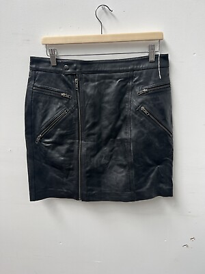 #ad Lucky Brand Black 100% Lamb Leather Skirt Size 12 Originally $300 $34.99