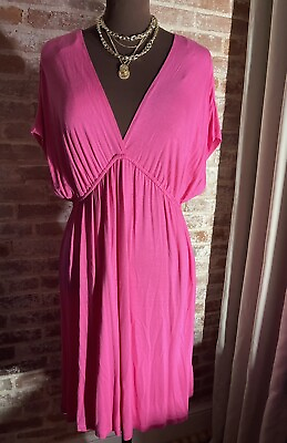 #ad New Nicole Miller Women#x27;s Pink Bathing Suit Cover Up Dress V Neck Size Large $28.99