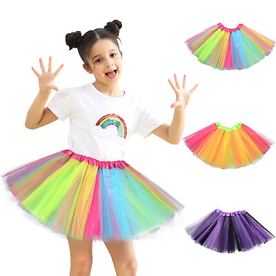 #ad Girls School Skirt Toddler Girls Rainbow Birthday Party Tutu Skirt Performance $6.97
