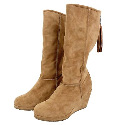 #ad #ad Massini Womens Sz 11 Wedge Boots Faith 13quot; Calf Fleece Lined 3.5quot; Faux Suede Zip $34.99