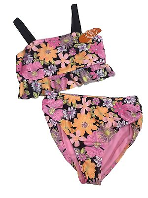 #ad Wonder Nation Girls Floral Print Ruffle Tankini 2Pc Swimsuit Size Large 10 12 $15.97