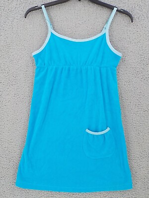 #ad Raya Sun Swim Cover SZ M Blue Terry Cloth Sundress Adjustable Straps Pocket NWT $13.49