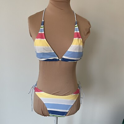 #ad #ad Tommy Hilfiger Multi Color Striped Tie Strap Halter Two Piece Bikini EUC Size 4 $33.00