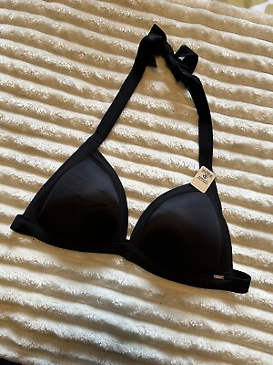 #ad #ad NWT Victoria#x27;s Secret PINK Swim Halter Tie Push Up Bikini Top Black Size XL $15.00