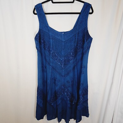 #ad NEW Holy Clothing ENA MINI DRESS 3X Blue Divine Embroidered Boho Short Ren Gown $58.00